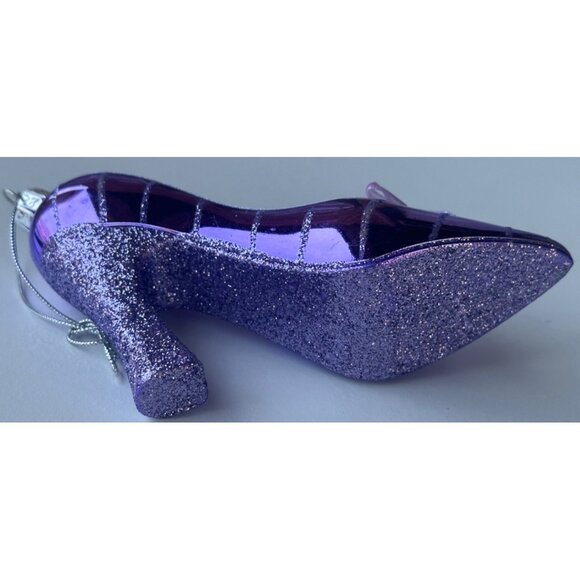 Purple Glittery High Heel Pumps Plastic Christmas Tree Ornament w/Bow 3" - Picture 4 of 9